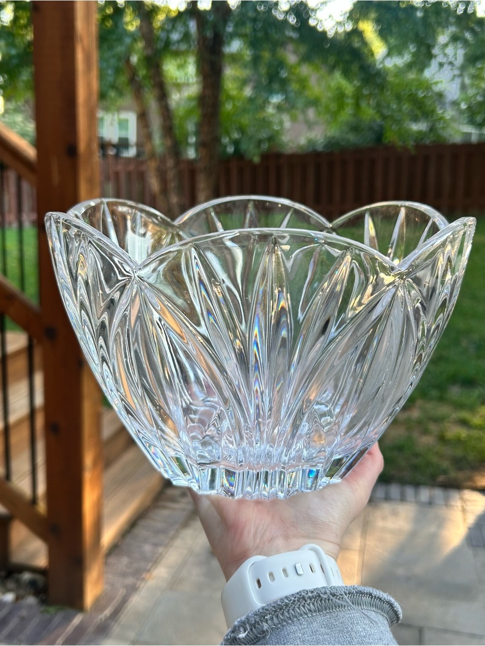 Block Cut Crystal Vintage Tulip Bowl Lead 24% Crystal Heavy. Estate 6x9”